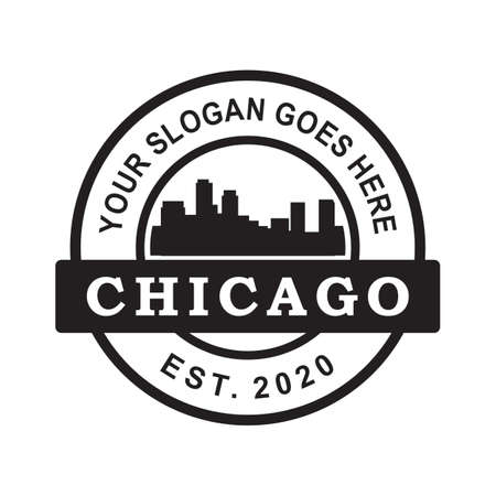 Chicago Skyline silhouette Vector , America Logoのイラスト素材