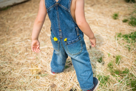 Child dressed in overallsの写真素材