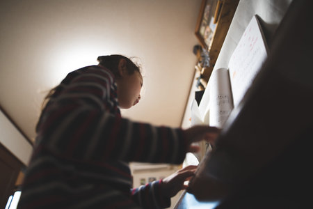Girl   plays the pianoの写真素材