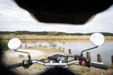 Motorcycles and rivers seen from inside the helmet