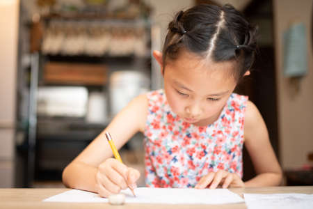 Girl to study at homeの写真素材