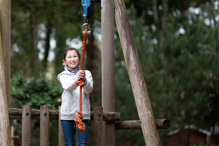 Girl playing in spring park