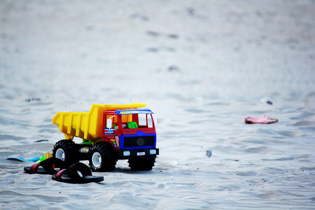 Toy truck on the sandの写真素材