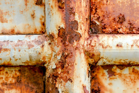 The old iron is rusty and the color is peeling off.