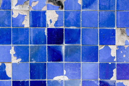 Old blue tile wallの写真素材