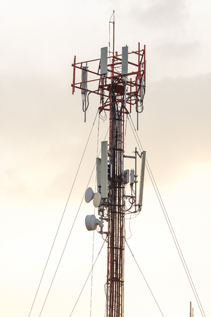 Panel Antenna installed on steel posts On high-rise buildings in the cityの写真素材