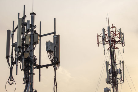 Panel Antenna installed on steel posts On high-rise buildings in the city