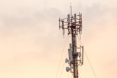 Panel Antenna installed on steel posts On high-rise buildings in the city
