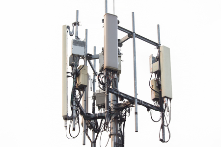 Panel Antenna installed on steel posts On high-rise buildings in the cityの写真素材
