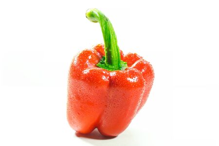 Red bell peppers on a white background, Sweet peppers used for cooking and to be eaten fresh, Sweet peppers are peppers that are not spicの写真素材