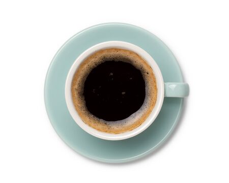 coffee black in ceramic cup, top view  isolated on white background.の写真素材