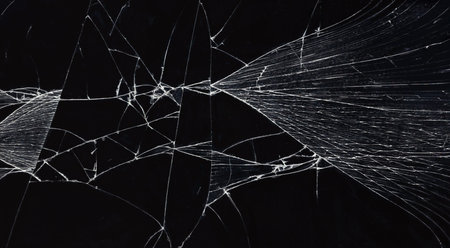 broken glass dark background texture, Cracked touch screen phone.の写真素材