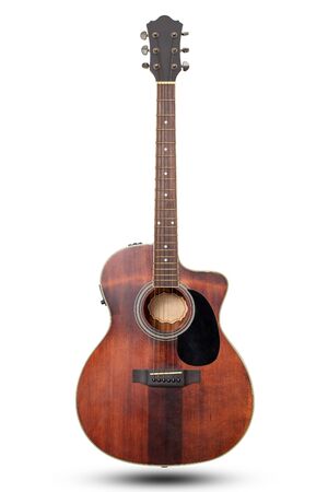 classic acoustic guitar isolated on white background with clipping pathの写真素材