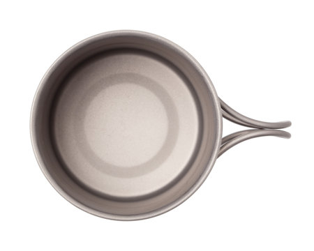 Top view of titanium cup, Titanium mug isolated on white background. With clipping path.の写真素材