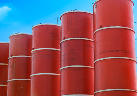 Photo of red pillars at construction siteの写真素材
