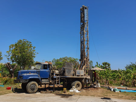 A groundwater drill rig is preparing to drill a groundwater well.