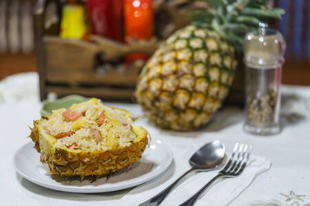 Baked rice with pineapple or Pineapple fried riceの写真素材