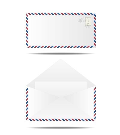 envelope white color blue and red backgroundのイラスト素材