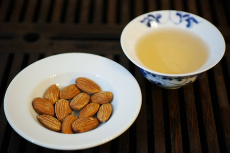 Chinese tea and almondの写真素材
