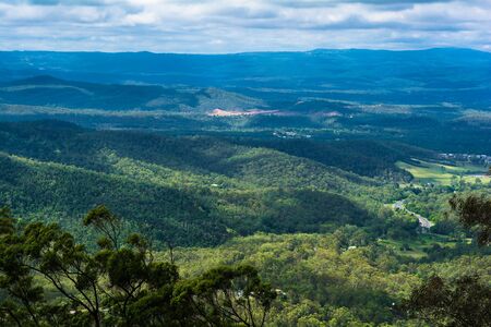 The panoramic countryside landscape view on mountainse in Toowoomba, Australiaの写真素材