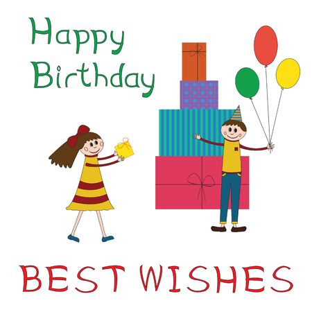 Greeting card for children birthday party with a lot of gifts.のイラスト素材