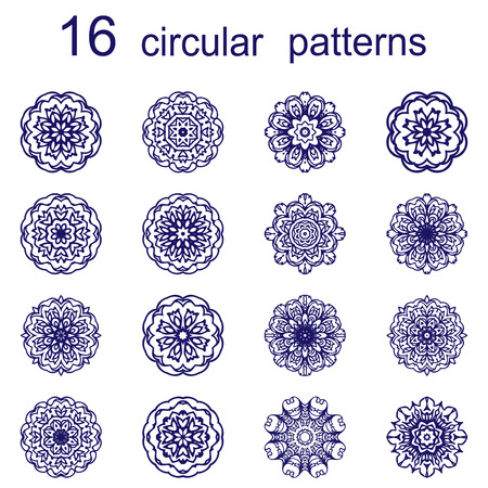 Set of abstract circular patterns or mandalas . Graphic template for your design. Decorative retro ornament.  background in floral style.のイラスト素材
