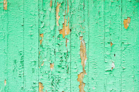 Old green wooden boards with cracked and peeling paint texture background.の写真素材