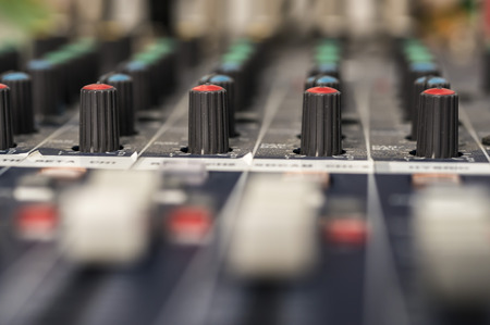 Professional audio mixing console with fadersの写真素材