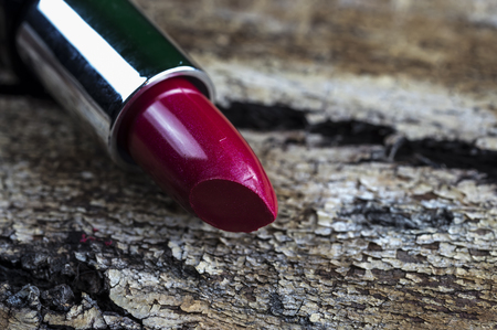 Red Lipstick on vintage woodの写真素材