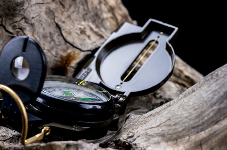 Military Compass on vintage woodの写真素材