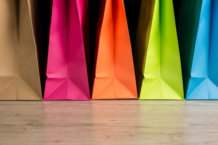 Close up of colorful shopping bagsの写真素材