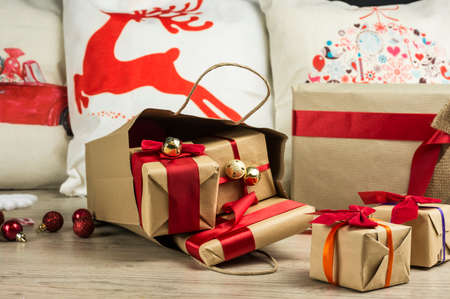 Shopping Christmas presents close upの写真素材