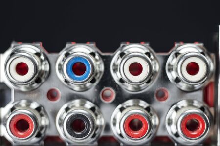Macro shot of video and audio input connectionsの写真素材