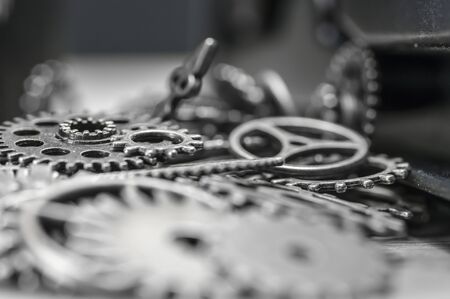 Macro shot of clock spare parts and gearsの写真素材