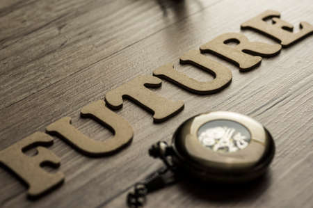 Word future assembled with alphabet letters and watchの写真素材