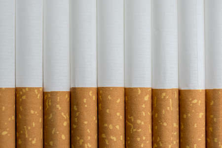 Close up shot of a raw of cigarettes backgroundの写真素材