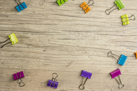 Paper binders in various colors, close up backgroundの写真素材