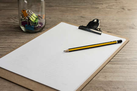 Close up shot of a pencil on cilp padの写真素材