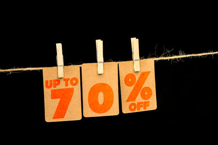 Close up shot of hanging tags that assemble 70 percent discountの写真素材