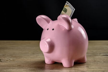 Dollar in the piggy bank close upの写真素材