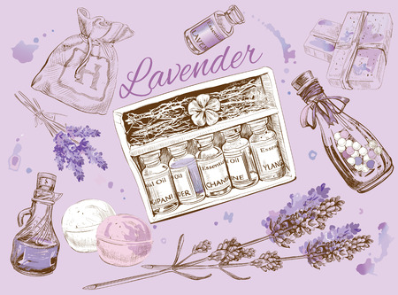 Lavender natural cosmetic set.のイラスト素材