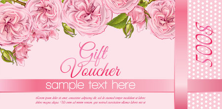 natural cosmetics gift voucher with flowers. Design for cosmetics, store, beauty salon, natural and organic products, health care products, aromatherapy. With place for textのイラスト素材