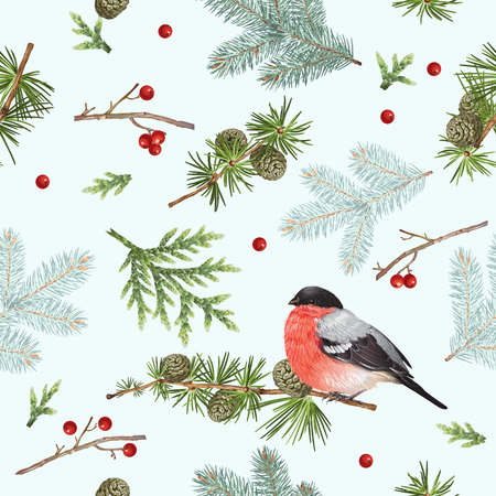 Winter bullfinch patternのイラスト素材