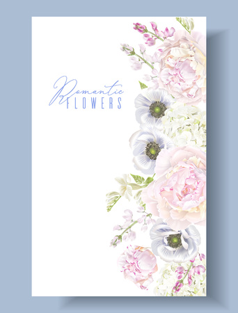 Colorful Peony anemone border.のイラスト素材