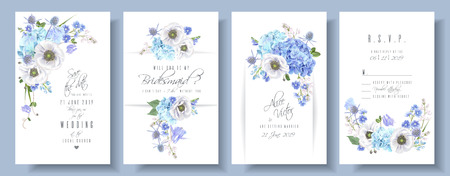 Blue anemone wedding setのイラスト素材