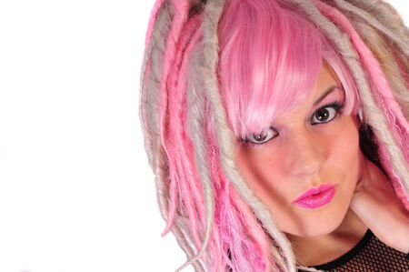 a pink hair punk girlの写真素材