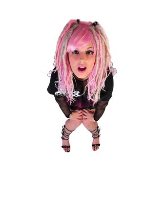 pink hair girl in punk fashionの写真素材