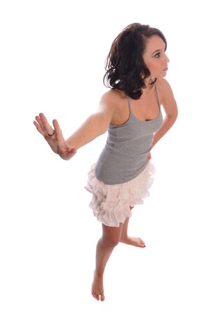 an attractive young woman on a white backgroundの写真素材