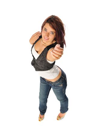 lovely young teen beauty on a white backgroundの写真素材