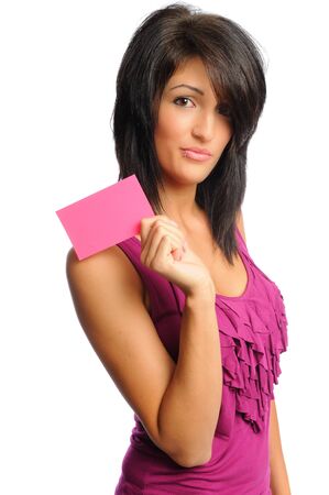 attractive hispanic woman posing on a white backgroundの写真素材